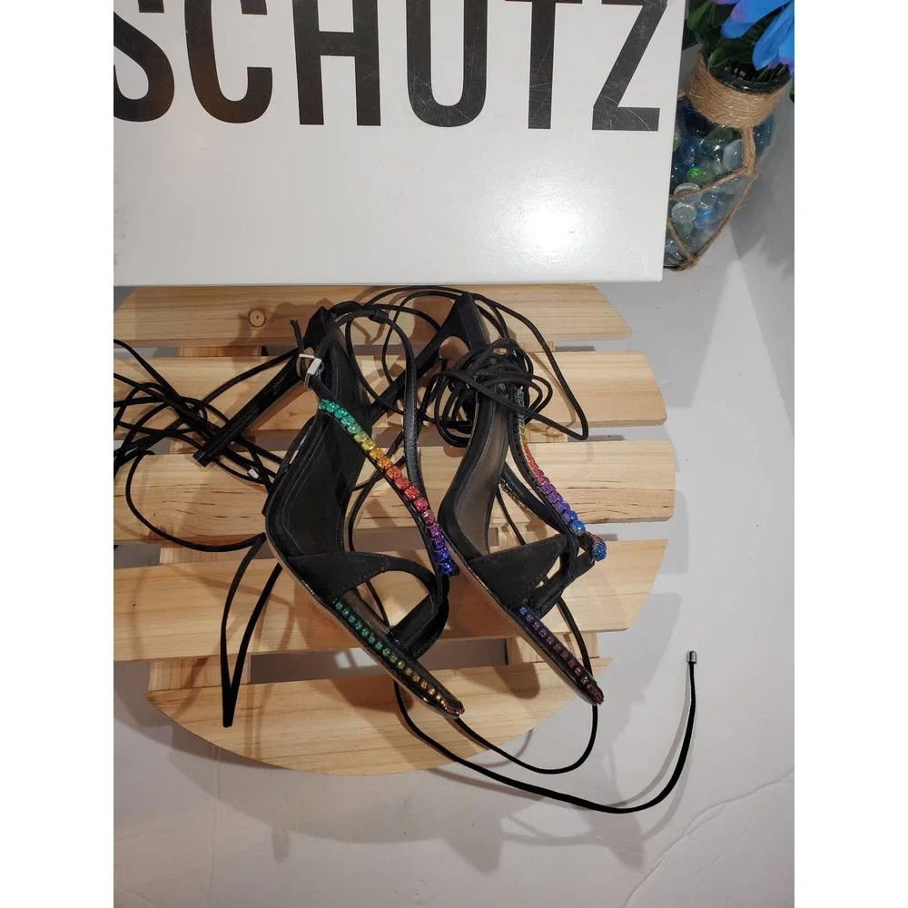 Schutz Vicki crystal leather sandals‎